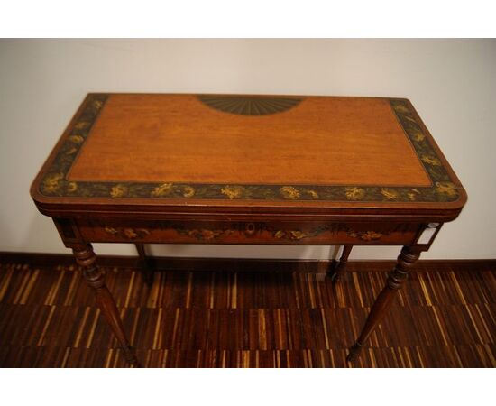 Antico tavolino da gioco inglese stile Sheraton di inizio 1800 con pitture 
