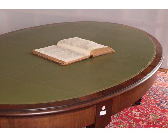 Antica grande scrivania da riunione Inglese del 1800 vittoriana in mogano 2metri