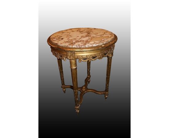 Salotto 6 pezzi 4 poltrone 1 divano e 1 tavolino Luigi XVI del 1800 dorato foglia oro