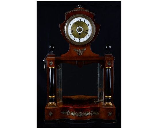 Antico orologio da tavolo del 1800 Biedermeier in legno con intarsi