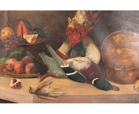 Antico dipinto francese del 1900 natura morta olio su tela 