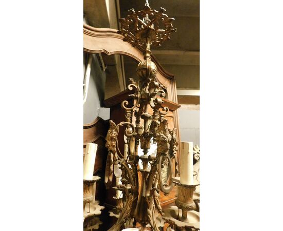 Lamp228 - Lampadario in bronzo, epoca '800, cm circonf. 80 x H 90