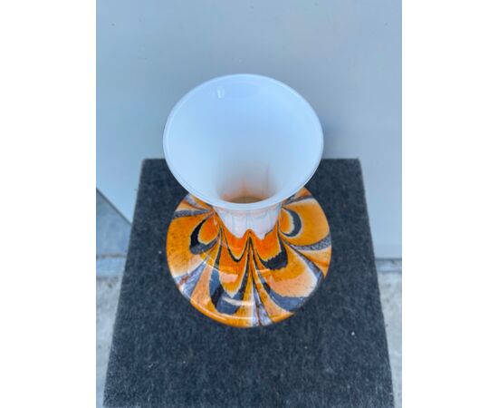 Vase in milky cased glass with &#39;brindle&#39; effect.Murano     