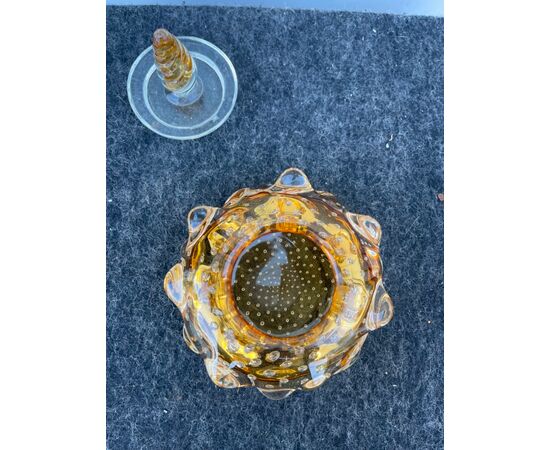 Scatola in vetro sommerso ‘diamante’ con inclusioni a bolle.Murano,Barovier &Toso.