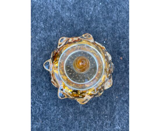 Scatola in vetro sommerso ‘diamante’ con inclusioni a bolle.Murano,Barovier &Toso.