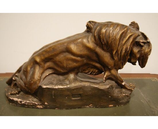 Antica scultura in terracotta di Thomas François Cartier Lion en furie "Leone"