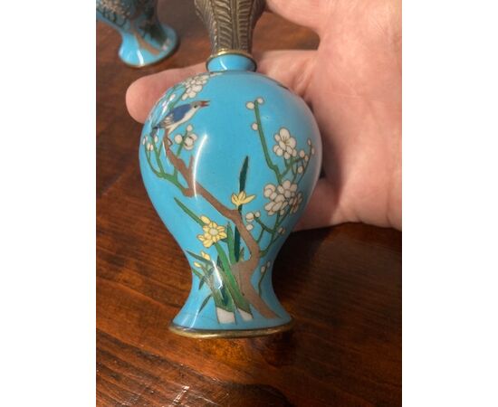 Coppia di vasi cloisonne porta profumo  XIX  secolo , antichi Cina . Rarità 