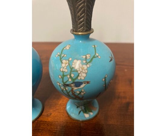 Coppia di vasi cloisonne porta profumo  XIX  secolo , antichi Cina . Rarità 
