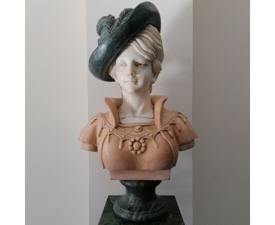 Bust of a young girl in precious 20th century marbles     