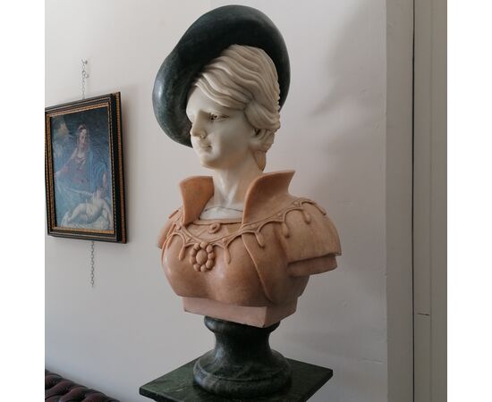 Bust of a young girl in precious 20th century marbles     