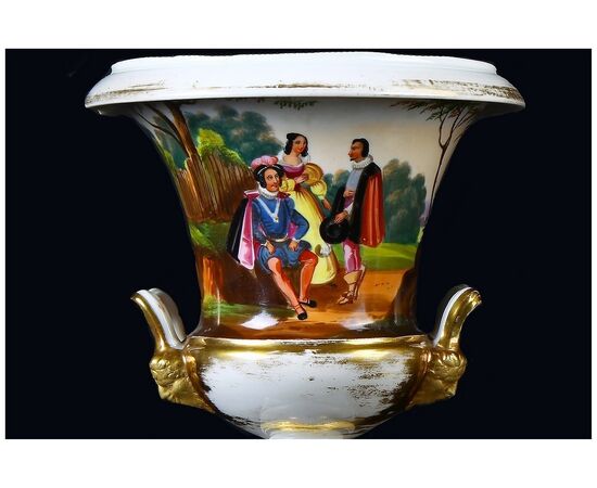 Coppia di vasi a cratere in porcellana francese decorata