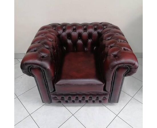 Chesterfield club armchair red bordeaux antiqued new English original     