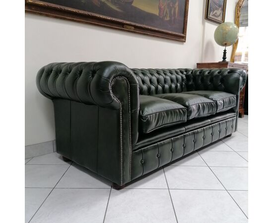 Chesterfield club three-seater sofa in new antiqued green leather     