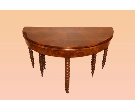 Tavolo grande consolle a mezzaluna allungabile a 3 metri del 1800 francese in legno di mogano stile Luigi Filippo