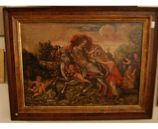 Antico spettacolare dipinto del 1600 olio su tavola Olandese raffigurante Ratto di Europa 