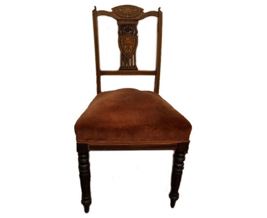 Gruppo di 4 sedie antiche inglesi del 1800 stile Vittoriano intarsiate