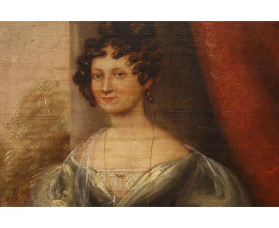 Antico quadro inglese del 1800 olio su tavola Inglese "Donna in abito elegante"