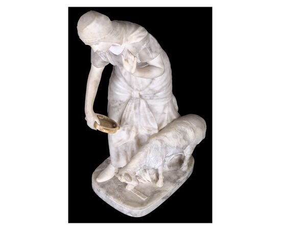 Antica scultura francese in marmo e alabastro del 1800 raffigurante un soggetto femminile "Dama"
