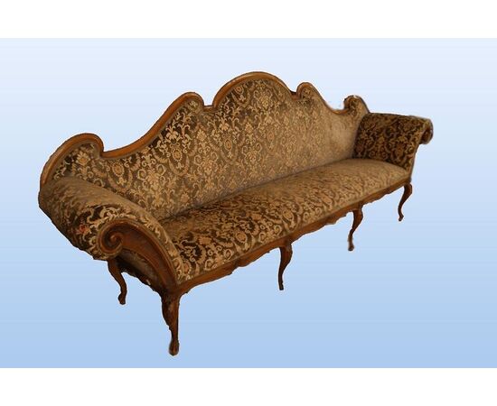 Antico divano italiano piemontese di inizio 1800 in legno di noce