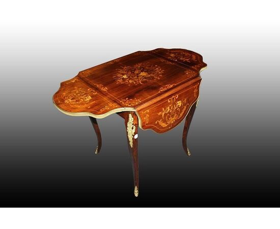 Tavolino da salotto con alette stile Luigi XV in legno di palissandro 1800