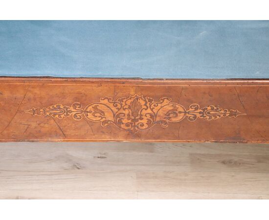Divano antico in legno di noce intarsiato epoca Carlo X sec XIX con velluto PREZZO TRATTABILE