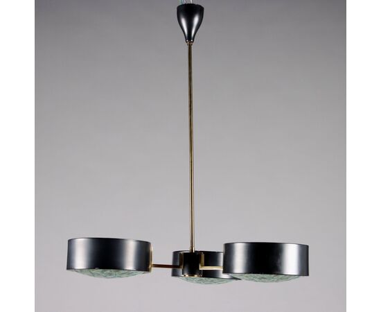 Lampada Anni 50-60 Ottone Alluminio Vetro Modernariato Illuminazione