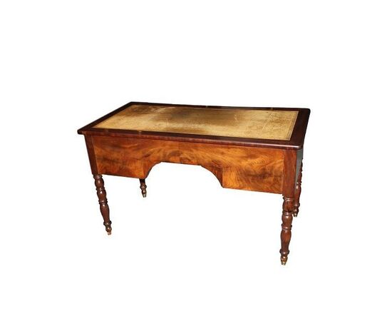 Antica bellissima scrivania francese stile Luigi Filippo del 1800 in piuma di mogano