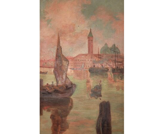 Olio su tele di inizio 1900 raffigurante scena Veneziana