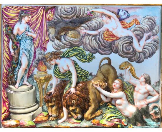 Formella in porcellana con decoro a ‘bassorilievo istoriato’ con scena neoclassica.Ginori.