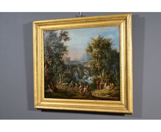 Giovanni Battista Innocenzo Colomba (1713 – 1793), Paesaggio boscoso con figure, dipinto olio su tela
