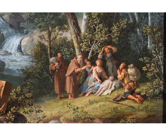 Giovanni Battista Innocenzo Colomba (1713 – 1793), Paesaggio boscoso con figure, dipinto olio su tela