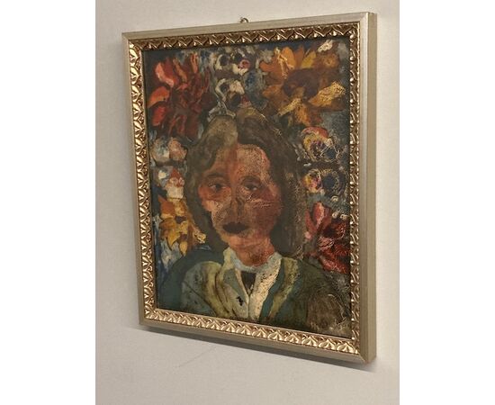 Dipinto volto di ragazza Giuseppe Serafini Montelupo Fiorentino olio su Cartone  mis cm 58 x cm 48 