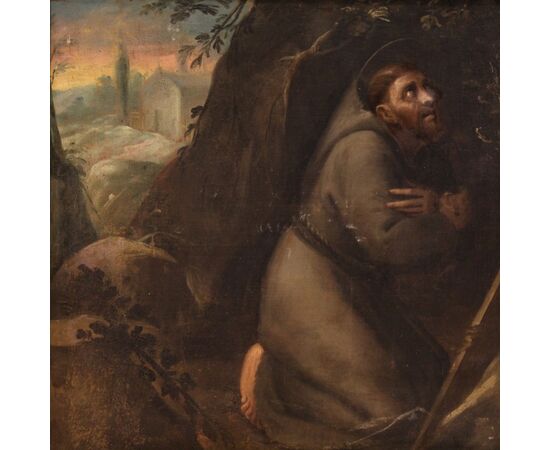 Antico dipinto religioso del XVIII secolo San Francesco 