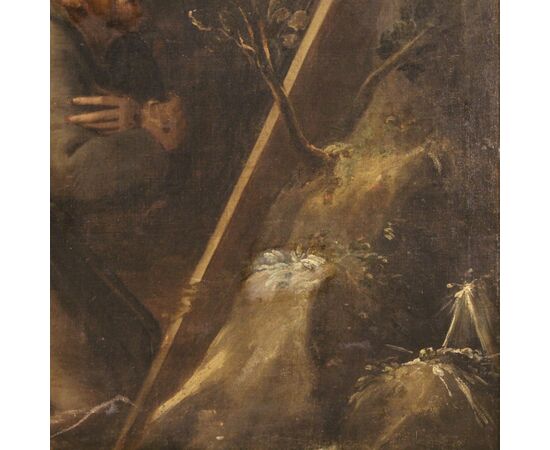 Antique religious painting from the 18th century Saint Francis 