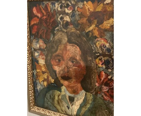 Dipinto volto di ragazza Giuseppe Serafini Montelupo Fiorentino olio su Cartone  mis cm 58 x cm 48 
