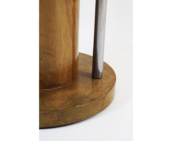 Tavolino stile Deco' americano - radica di ulivo e acciaio 