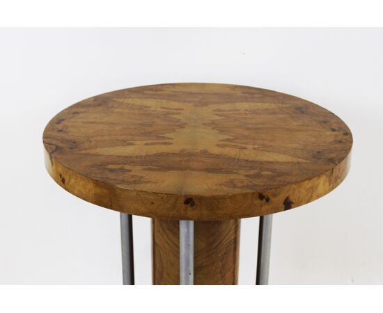 Tavolino stile Deco' americano - radica di ulivo e acciaio 