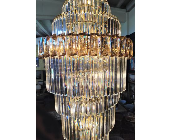 Lampadario tondo in metallo dorato e pendenti di cristallo - Ø cm 70x200 h