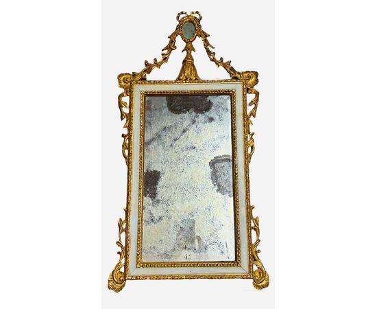 Splendida specchiera in legno laccato e dorato a foglia oro - Neoclassica