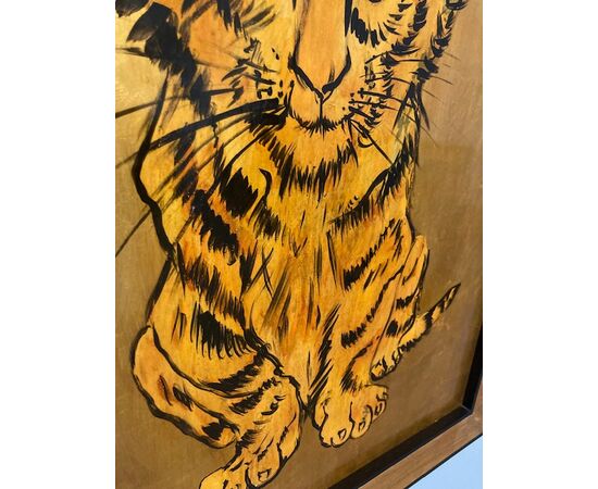 Dipinto di arte contemporanea raffigurante tigre epoca XX . Mis 92 x 76 
