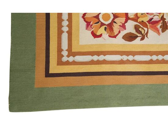 Square Modern Aubusson Green Carpet, not Needle Point     