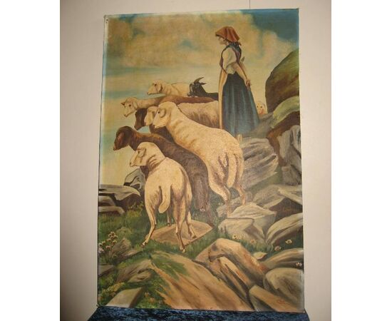 The Shepherdess with flock. Clive signed painting     