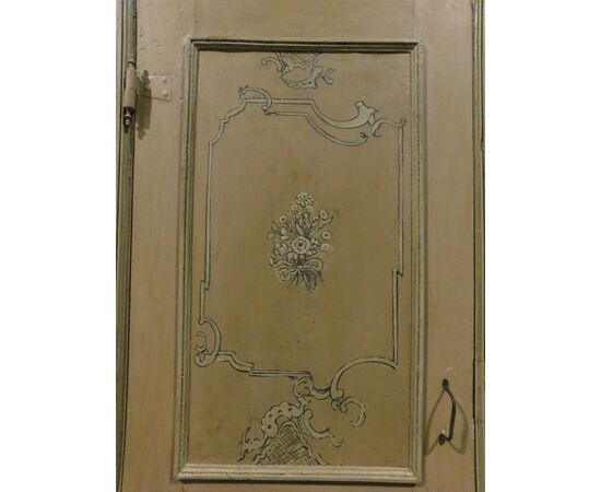 ptl536 - lacquered door with paintings, complete with frame, cm l 109 xh 280     