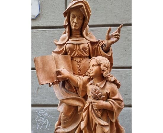 Bellissima scultura lignea raffigurante Sant'Anna e Maria