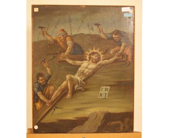 Antico quadro del 1700 italiano raffigurante "Crocifissione di Gesù" olio su tela