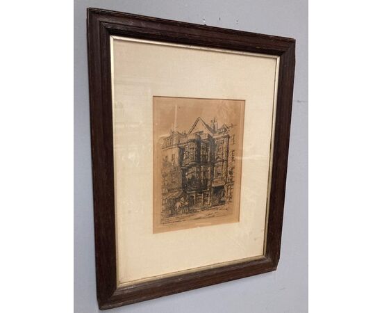 Antica incisione inglese 1882 firmata George Ernest raffigurante stazione postale . cm 55 x 43 