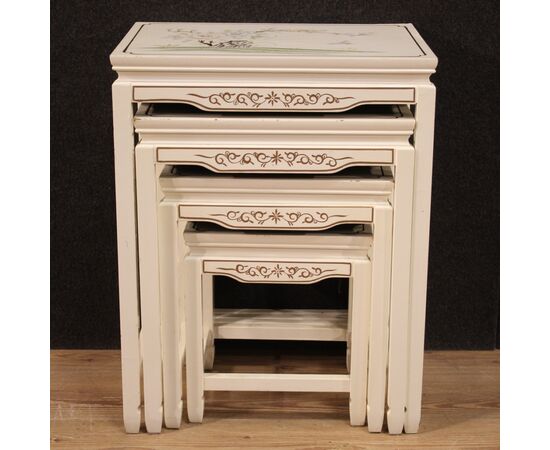 Four French lacquered and painted coffee tables 