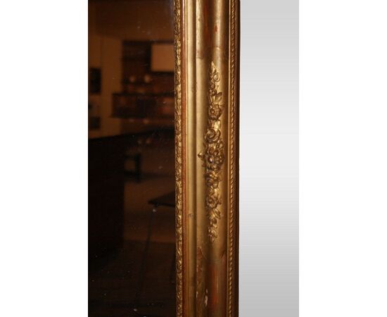 Specchiera rettangolare simmetrica stile Luigi XVI dorata foglia oro del 1800