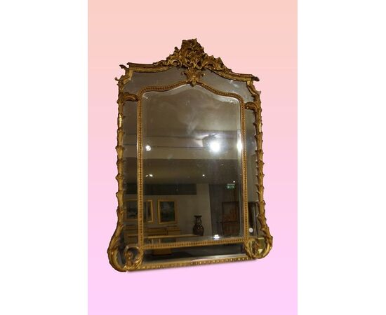 Antica importante specchiera Luigi XV del 1800 dorata foglia oro