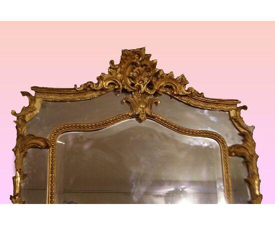 Antica importante specchiera Luigi XV del 1800 dorata foglia oro
